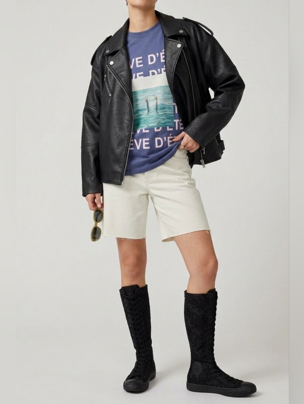 Lace-Up Black Over-the-Knee Fashion Boot